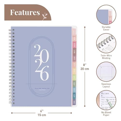Rileys 2026 Planner, Agenda Planner With Weekly And Monthly View, Daily Agenda Book And Yearly Planners Calendar Book, Spiral Bound With Tabs, Notes, Goals And Holidays (Blue, 8 x 6 in) thumbnail 2