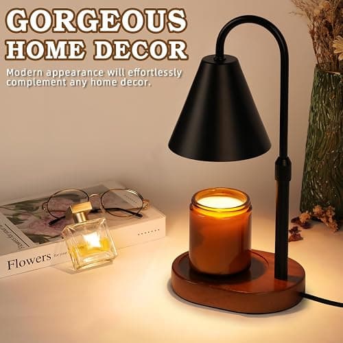 Candle Warmer Lamp With Timer Dimmable, Christmas Birthday Gifts for Women Mom, Modern Candle Lamp, Black Candle Warmer for Jar Scented Candles, Home Decor, Vintage Wax Melt Warmer with 2 Bulbs thumbnail 3