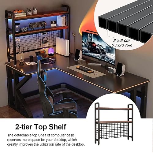 2-Tier Desktop Hutch Bookshelf Metal Desk Shelf Dorm Bookcase for Computer Desk Countertop Storage Organizer Display Rack for Office Home (Black, 29.5in) thumbnail 7