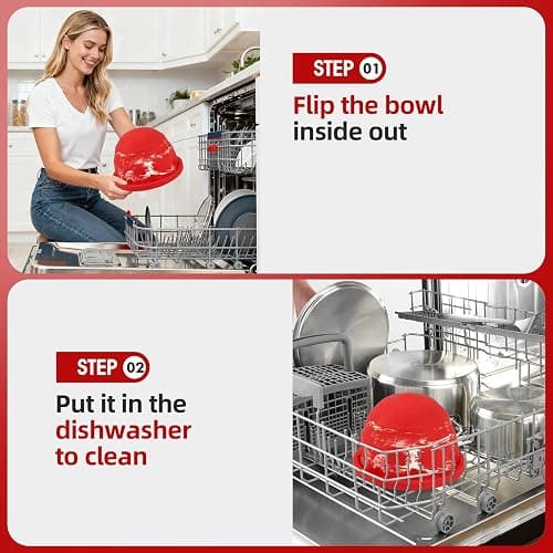 Foldable Silicone Liners for Kitchenaid Tilt-Head 5 QT Mixer - Dishwasher-Safe Food-Grade Silicone Bowl Insert - Simple to Use Mixer Accessories for Effortless Baking Prep (Black+Off-White+Red) thumbnail 6
