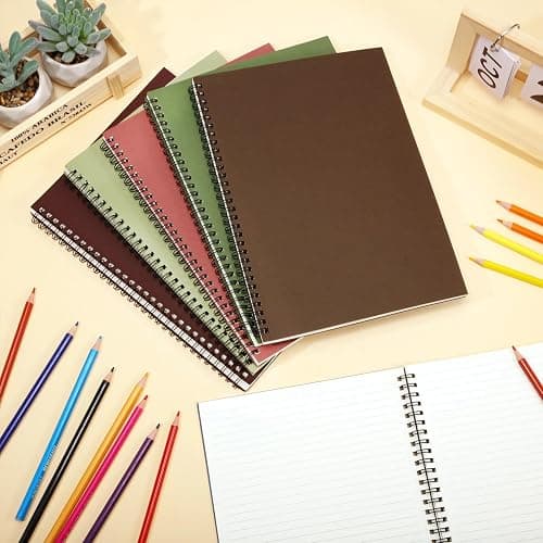 Fuutreo 6 Pack B5 Spiral Notebooks 10.5 x 7.45 Inch College Ruled Aesthetic Journal Kraft Hardcover 70 Sheets (140 Pages) Spiral Notebook for Office Students Work Journaling(Fresh,Morandi) thumbnail 2
