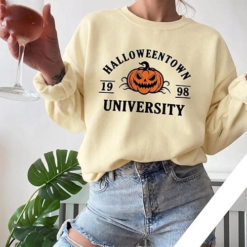 BANGELY Oversized Halloween Sweatshirt Women Spooky Season Pullover Top | Oversized Halloween Sweatshirt Women Vintage Spooky Season Pullover Top Spooky Vibes Letter Print Long Sleeve Shirt thumbnail 2