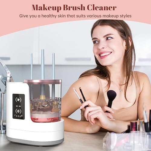 3 IN 1 Electric Makeup Brush Cleaner Machine With Makeup Brush Dryer-Holder-Portable Automatic USB Cosmetic Brushes Cleaner Tool for All Size Beauty Makeup Brush Set,Contour, Eyeshadow, Blush Brush thumbnail 4
