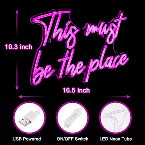 Kavaas This Must Be the Place Neon Signs 16.5" x 10.3", Pink LED Light Up Signs for Wall Decor | This Must Be The Place Sign for Bedroom, Bar, Cafe, Office, Man Cave thumbnail 3