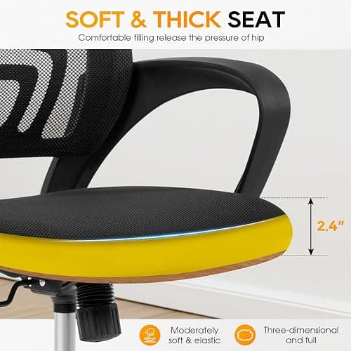 BestOffice | Ergonomic Office Chair | Mid-Back Swivel Desk Chair | Breathable Backrest & Lumbar Support | Adjustable Height | Sponge Seat | Rolling Wheels | Dark Black | for Adults & Women thumbnail 3