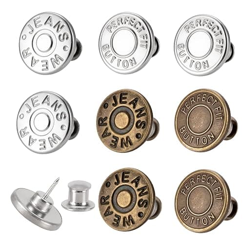 8 Sets of 17 mm Pants Button Jean Buttons Pins for Loose Jeans, Adjustable Button for Jeans, Reusable and Adjustable Metal Pants Button Tightener - Image 1