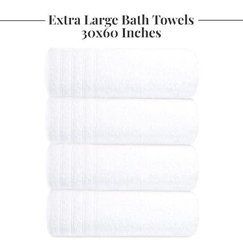 Tens Towels Pack of 4 Extra Large Bath Towels 30 x 60 Inches, 100% Cotton, Larger & Lighter Weight, Quicker to Dry, Super Soft and Absorbent, Perfect for Bathroom, White thumbnail 6