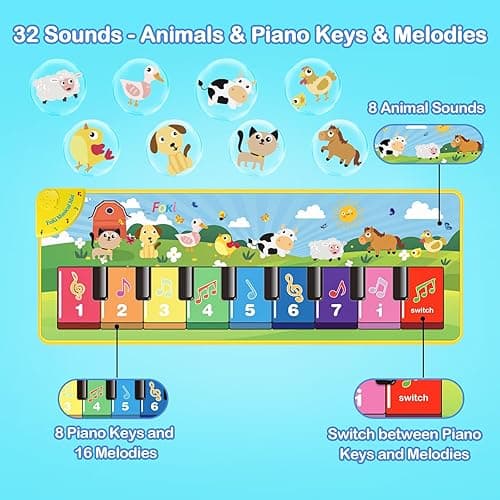 FOKI Floor Piano Mat for Toddlers, Baby Kid Sensory Educational Dancing Keyboard Carpet Animal Sounds Blanket Touch Playmat Musical Mats Birthday Toddler Toys for 1 2 3 4 5 Year Old Boy Girl Gifts - AMMI01 thumbnail 2