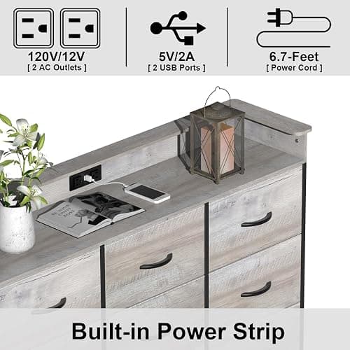 EXOTICA Dresser with Charge Station 9 Drawers Dresser for Bedroom with LED Lights Tall Wide Fabric Dressers & Chests of Drawers for Closet Hallway Entryway Sturdy Steel Frame Wood Top thumbnail 3