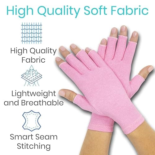 Vive Arthritis Gloves - Men, Women Rheumatoid Compression Hand Glove | Osteoarthritis- Arthritic Joint Pain Relief - Carpal Tunnel Wrist Support - Open Finger, Fingerless Thumb for Computer Typing thumbnail 3