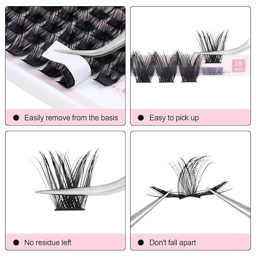 KISSXIAOYA Cluster Lashes Extensions, 144Pcs Individual Cluster Lashes D Curl 14mm, Wide Stem Cluster Eyelashes Soft Natural False Eyelashes Cluster DIY Eyelash Extension At Home (144pcs, 13mm) thumbnail 3