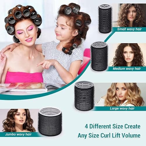 Acejoz Hair Rollers for Blowout Look, 38 Pcs Self Grip Hair Rollers Set with 4 Sizes, 12 Pcs Hair Clips, Comb and Storage Bag for Hair Volume (Black) thumbnail 4