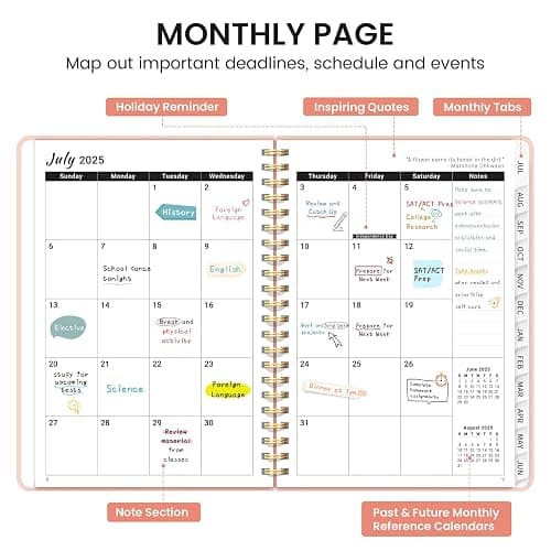 Academic Planner 2025-2026 For Women & Men, Monthly and Weekly Calendar Planner, Jul 2025 - Jun 2026, A5 (6.3" x 8.5"), Teacher Student Planning Book with Tabs, Ideal for Office School Supplies - Pink - (6.3"x8.5") A5 - A-Pink thumbnail 4