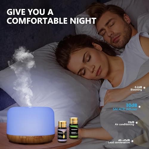 SACATR 500ml Essential Oil Diffuser with 15 Essential Oils, Ultrasonic Cool Mist Humidifier, Remote Control, 4 Timers, 15 Color Lights, Auto Shut-Off thumbnail 7