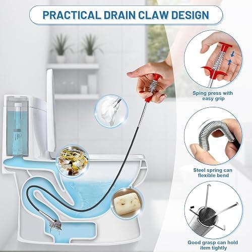 76 Inch Drain Snake with Flexible Grabber Claw - Flexible Grabber Tool for Hair Clogs, Plumbing Auger for Sink, Tub, and Pipe Clog Remover thumbnail 6