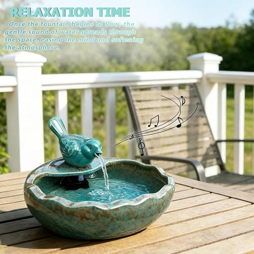 Ceramic Solar Fountain Bird Bath with Battery Backup,Bird Bath for Outside,Bird Bath Bowl for Garden, Patio & Yard Decor,Working at Night for at Least 6 Hours (Bird). thumbnail 6