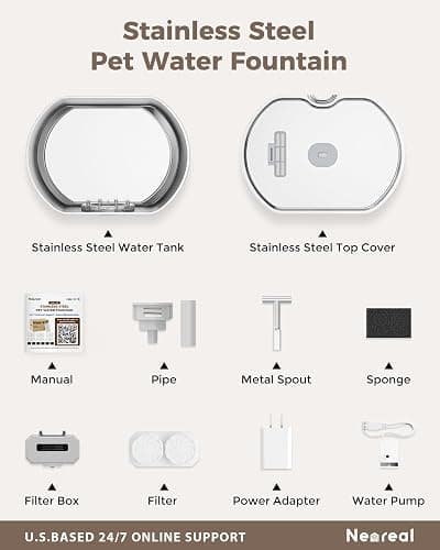 Cat Water Fountain Stainless Steel - Pet Drinking Fountain for Cats Indoor - 2.2L/74oz Automatic Water Dispenser with Watering Level Window (1 Filter) thumbnail 8
