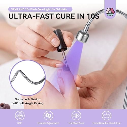 SAVILAND 12W 5s Flash Cure Gel Lamp Gooseneck U V Light for Nail Techs | Touch switch control, 3 timer settings, 5S fast cure, Rechargeable, 360° flexible for home & salon use thumbnail 3