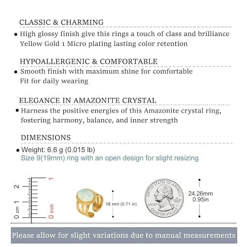 Dikixe Boho Western Turquoise Ring, Oval Turquoise Gemstone December Birthstone Open Adjustable Statement Ring, Gold Plated Stainless Steel Stackable Rings for Women thumbnail 9