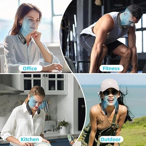 Portable Neck Fan, Personal Wearable Bladeless Fan, 6000mAh USB Rechargeable, 360° Airflow, LED Display, 4-Speeds, Hands Free Fan for Outdoor Indoor, Birthday Gifts for Men Women Dad Mom (Black) thumbnail 4