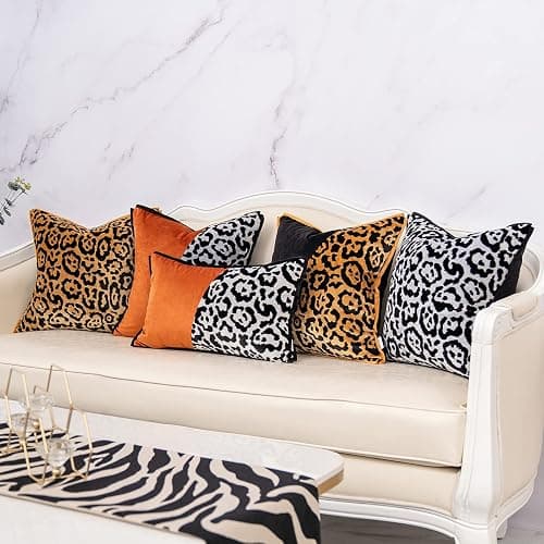 Yangest Black and Gold Square Pillow Cover Cut Velvet Leopard Print Cushion Cover Luxury Modern Pillowcover for Couch Living Room Bedroom,18x18 Inch thumbnail 6