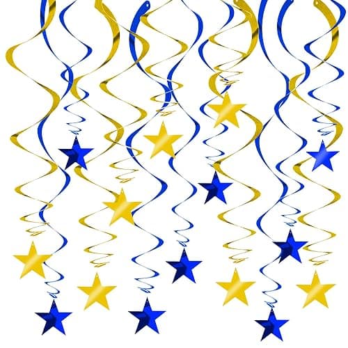 BEISHIDA Blue Gold Stars Hanging Swirls Graduation Hanging Ornament Decorations for Birthday Party Baby Shower Congrats Grade 2026 Graduation Decorations,Pack of 15 - Image 1