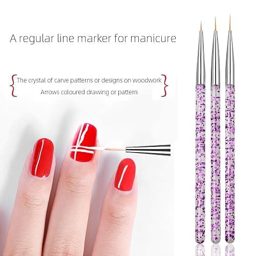 Hanyousheng 3 Pcs Nail Art Brushes, Nail Art Brush Pen,Miniature Fine Detail Paint Brush Set,Nail Art Design Painting Pen Brush for DIY & Professional Use,Detailer,Brush Dotting Tool(Random Color) thumbnail 7