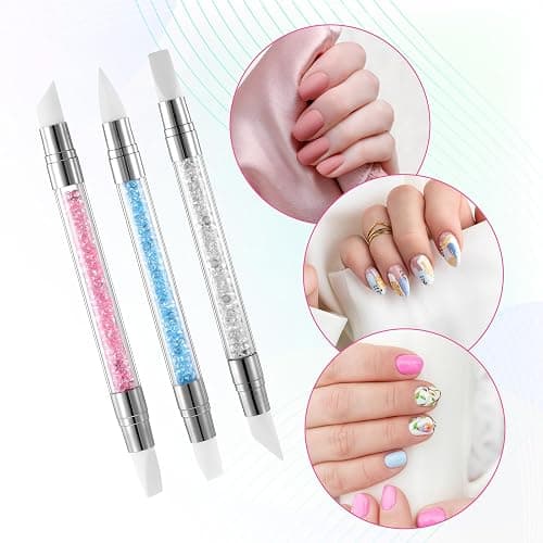 3 Stück Nagel Pinsel Silikon Nagelbürst,Gel Schnitzen Pinsel,Nagelkunst Skulptur Stift,Doppel Köpfe DIY Maniküre Werkzeug,Strassstein Picker,Nageldesign Stifte für Gelnägel Nagelfolie Zeichnen thumbnail 7