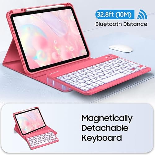 Fintie Backlit Keyboard Case for iPad (A16) 11th Generation 11 Inch 2025, iPad 10th Generation 10.9 Inch 2022 - Soft TPU Cover with 7 Color Backlight Detachable Bluetooth Keyboard, Pink thumbnail 4