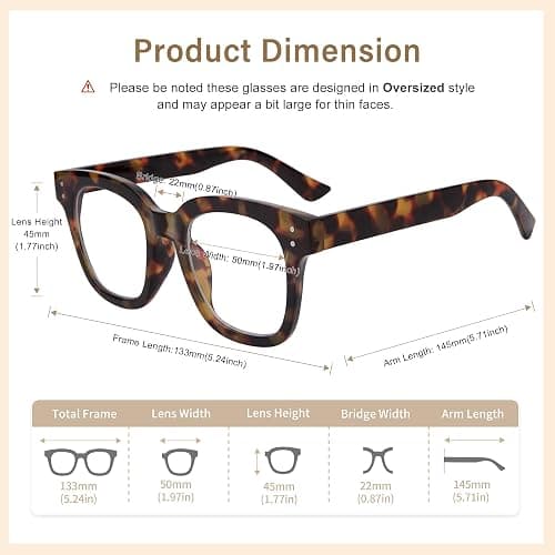 Madison Avenue Women Blue Light Glasses,Oversize Blue Light Blocker for Women, Anti Eyestrain & UV Protection Computer Eyeglasses Hanna (Tortoiseshell) thumbnail 4