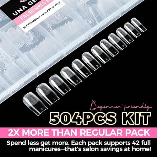 UNA GELLA Square Fake Nails, 504pcs Gel Nail Tips Clear Press on Nails Pre-shape for Full Cover Square Nails French False Nails For Nail Extension Nail Art Home DIY 12 Sizes False Gelly Tips thumbnail 5