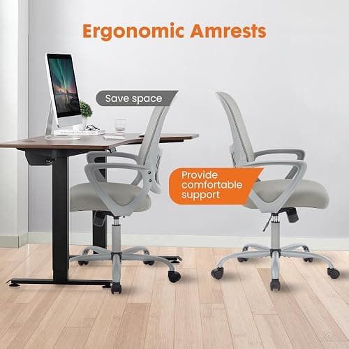 Sweetcrispy Office Computer Desk Managerial Executive Chair, Ergonomic Mid-Back Mesh Rolling Work Swivel Chairs with Wheels, Comfortable Lumbar Support, Comfy Arms for Home,Bedroom,Study,Student,Grey thumbnail 4