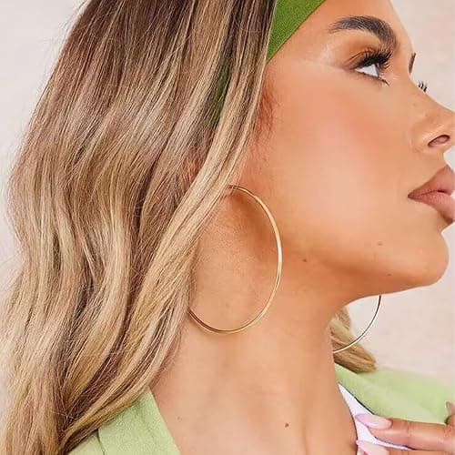PABBEU Silver Hoop Earrings Large 316L Stainless Steel Earrings Lightweight Silver Earrings Hypoallergenic Big Thin Silver Earrings for Women s Boucle Doreille Femme 25/30/40/50/60/70mm thumbnail 3