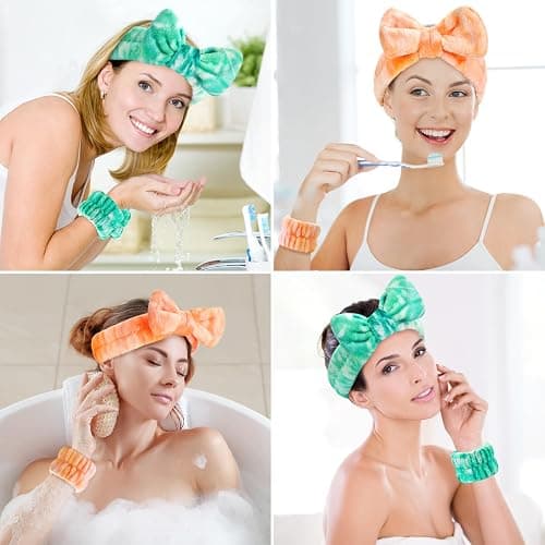 Wteehn 6pcs Headband and Wristband for Face Washing, Makeup Spa Skincare Headband, Skin Care Face Wash Headbands Wrist Bands Tools Set, for Women and Teen Girls Gifts thumbnail 5