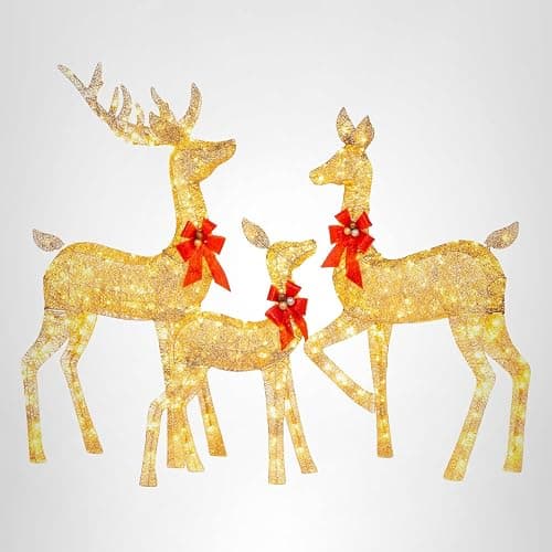 Best Choice Products 3-Piece Large Lighted Christmas Deer Family Set 5Ft Outdoor Yard Decoration with 360 LED Lights, Stakes, Zip Ties - Gold thumbnail 8