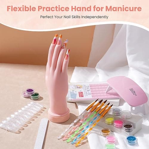 Nail Kit for Beginners with Everything, Practice Hand & Storage Gift Bag | Complete Acrylic Nail Starter Kit with Drill, Lamp, Acrylic Powder, Liquid Monomer and 12Color Glitter for Home Salon Gifting thumbnail 8