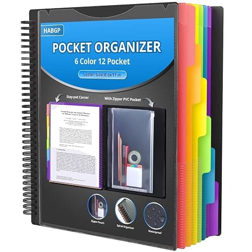 12 Pocket Plastic folders with Pockets, 6 Colors Multi Pocket with Dividers | Folder Binder with Dividers, office Organizer Folder, Letter Size, School Supplies - Image 1