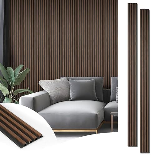 Art3d 8-Pack WPC Wood Slat Wall Panel for Interior Décor, 3D Wood Fluted Acoustic Wall Paneling for Living Room Bedroom Home & Office Accent Decor - 96 x 6 Inch Walnut - Image 1