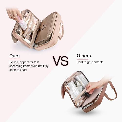 BAGSMART Toiletry Bag Hanging Travel Makeup Organizer with TSA Approved Transparent Cosmetic Bag Makeup Bag for Full Sized Toiletries, Medium-Pink - Standard - Pink thumbnail 5