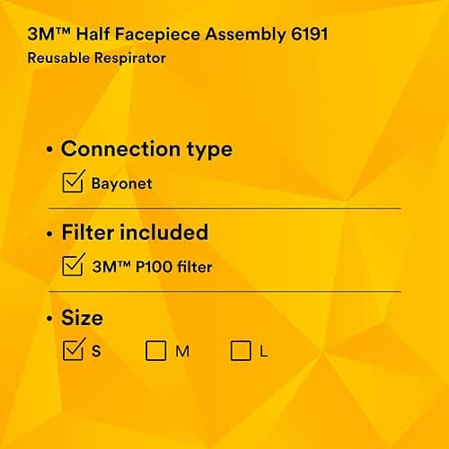 3M Half Facepiece Reusable Respirator Assembly Kit 6191, Size Small, P100, Lightweight, Comfortable, Easy to Adjust, Includes 2091 Particulate Filter, Welding, Soldering, Asbestos thumbnail 11