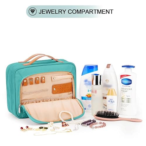 COOSKY Travel Hanging Toiletry Bag for Women, Cruise Ship Essentials, with Jewelry Organizer, Extra Large Makeup Dopp Kit, Waterproof Cosmetic Bags, Toiletries Kit Set with Trolley Belt, Blue thumbnail 6