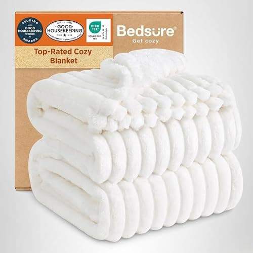 Bedsure GentleSoft White Throw Blanket for Couch - Graduation Gifts Teacher Birthday Gifts for Women Mom Her Girls, Cozy Fleece Blanket for Sofa Bed Living Room Home Decor, Off White, 50x60 Inchess thumbnail 10