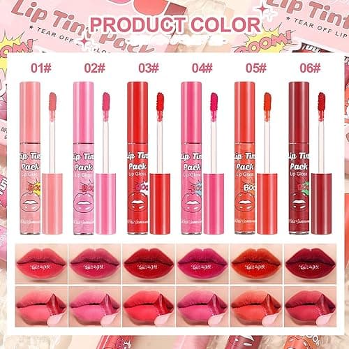 6 Colors Lip Stain Peel Off Set - Long Lasting Waterproof Transferproof Lip Tint Peel Off - Nude Pink Red Lip Stain Peel Off - Liquid Lipstick Makeup for Women Gift thumbnail 3