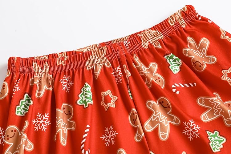 Vopmocld Girls Pajama Sets 3pcs Button Down Short Sleeve Long Pants With Shorts Sleepwear Cute Patterns Nighty For Teens - 12 - Xmas Gingerbread thumbnail 4