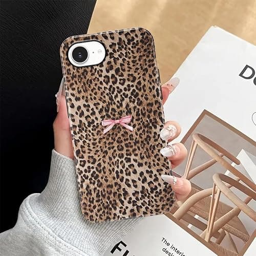 Aoldimu Cute Bow Cheetah Print Phone Case for iPhone 16e/iPhone 17e 6.1", Aesthetic Brown Leopard Pattern Design Cover for Women Girls, Anti Scratch Shockproof 2-in-1 Cover for iPhone 16e/iPhone 17e thumbnail 6