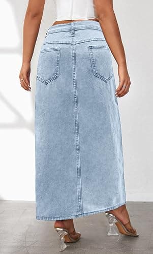 CHARTOU Women's Sexy High Split Slim Fit Maxi Long Pencil Denim Jean Skirt thumbnail 5