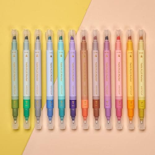 WRITECH Dual Tip Highlighter Markers: Aesthetic Fine & Chisel Tip Pastel Vintage Marker Multicolor Pens Pack No Bleed & Smear for Bible Highlighting Journaling, Assorted Colors 12ct thumbnail 4