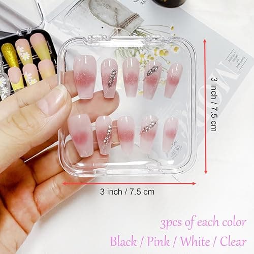 12 Piece Press On Nail Storage Box with 60 Pcs Double Sided Tape - Acrylic Fake Nail Display Box for Home Salon Use thumbnail 3