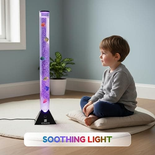Straame 90cm Bubble Fish Lamp, Colour Changing LED Light, Sensory Room Decor & Mood Lamp, Includes Artificial Tropical Fish, Adjustable Bubble Tube, Plug-in Power, Black Base thumbnail 6