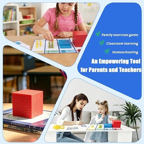 Ysglory 149Pcs Base Ten Blocks Set Math Manipulatives | Place Value Chart Color-Coded Plastic Math Cubes Counting Blocks to Help Educate Children Starting School Teachers thumbnail 6